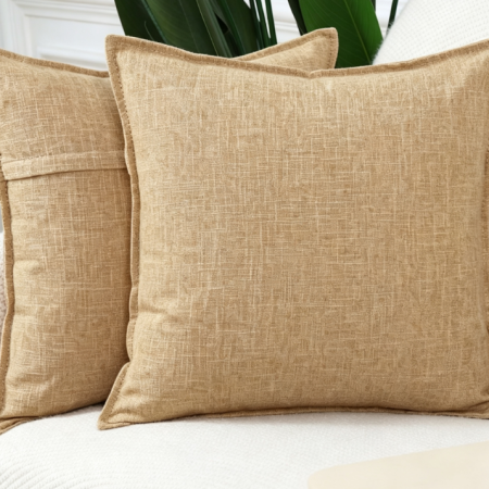 Boho-style solid-color cotton-linen throw pillow – Natural beige