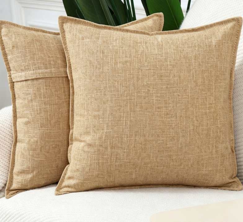 Boho-style solid-color cotton-linen throw pillow – Natural beige