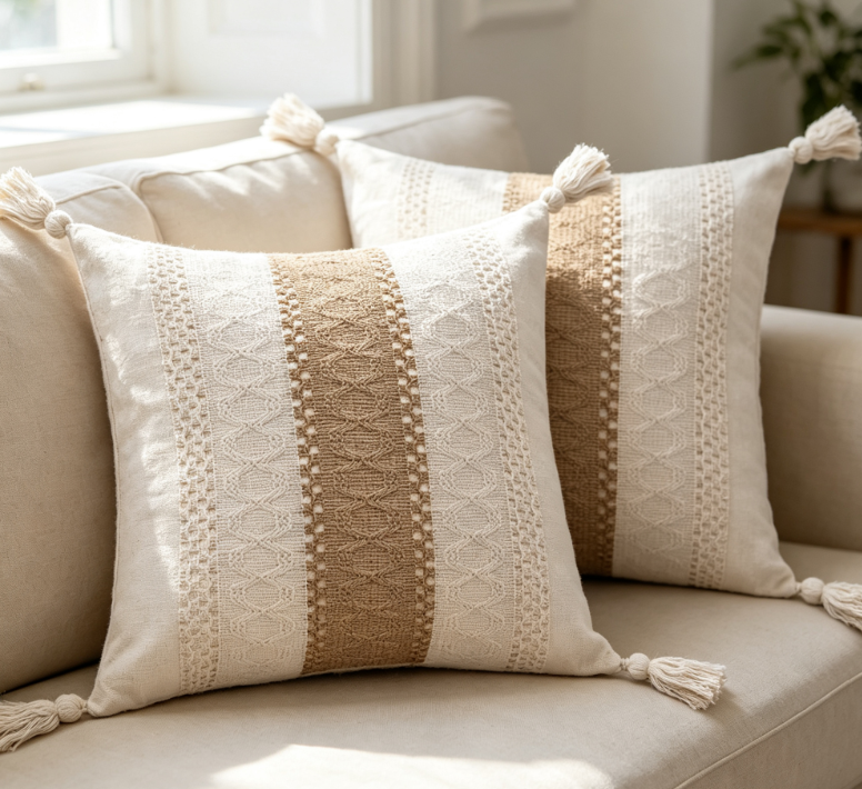 Striped jacquard cotton-linen cushion