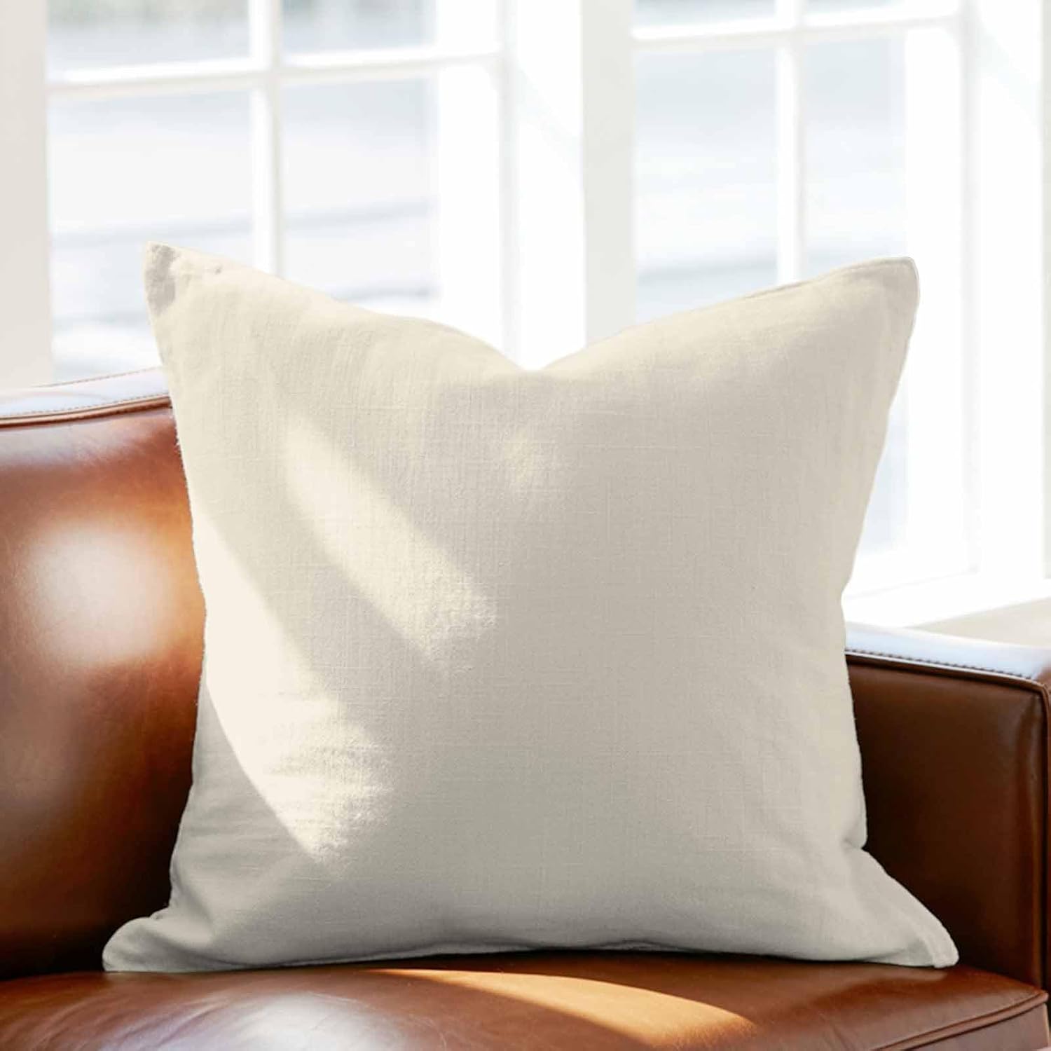 Beige solid-color cotton-linen cushion – Suitable for living room and bedroom