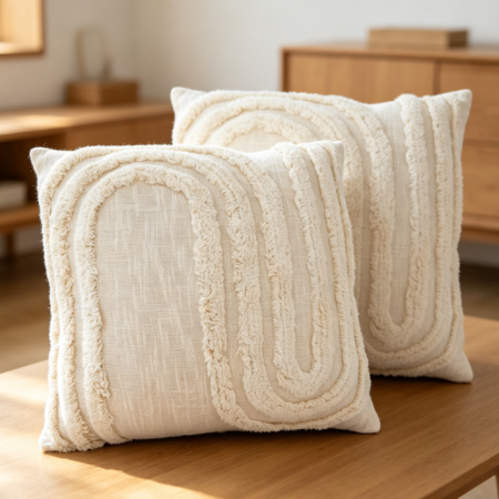 Solid-color tufted cotton-linen cushion